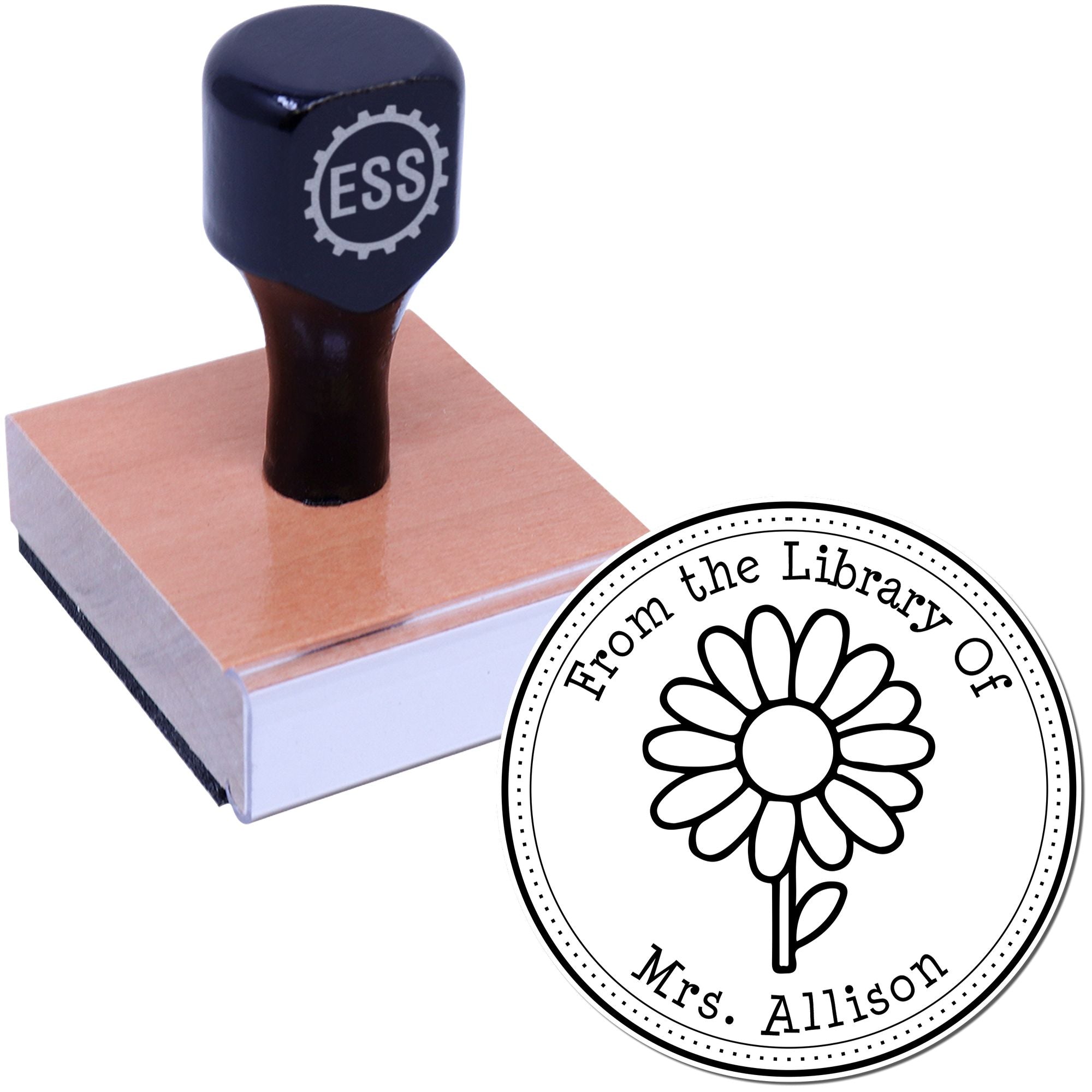 Wood Handle Darling Meadow Daisy Personalized From The Library Of Stamp - Engineer Seal Stamps