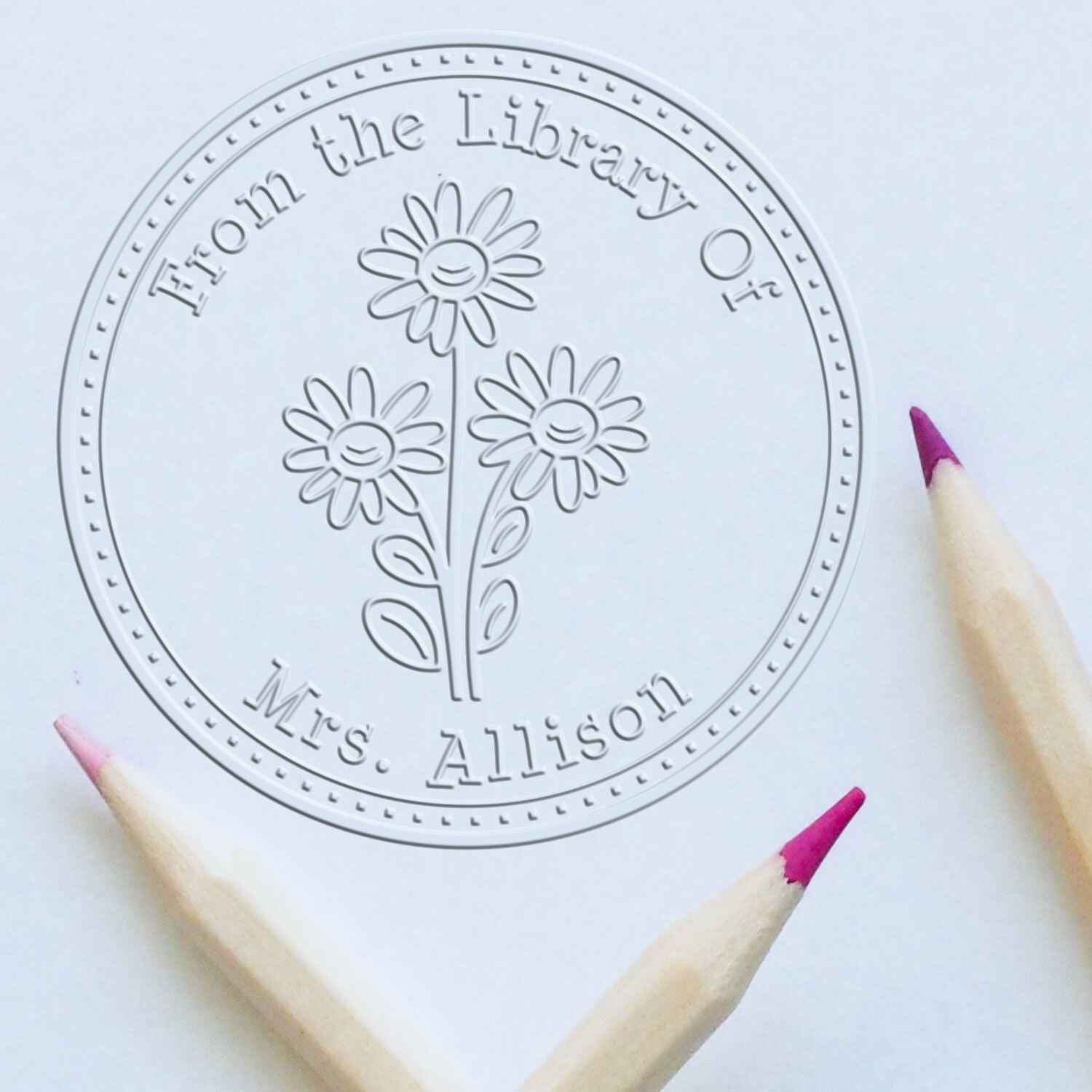 Soft Captivating Daisy Bouquet Custom Bibliophile Embossed Stamp
