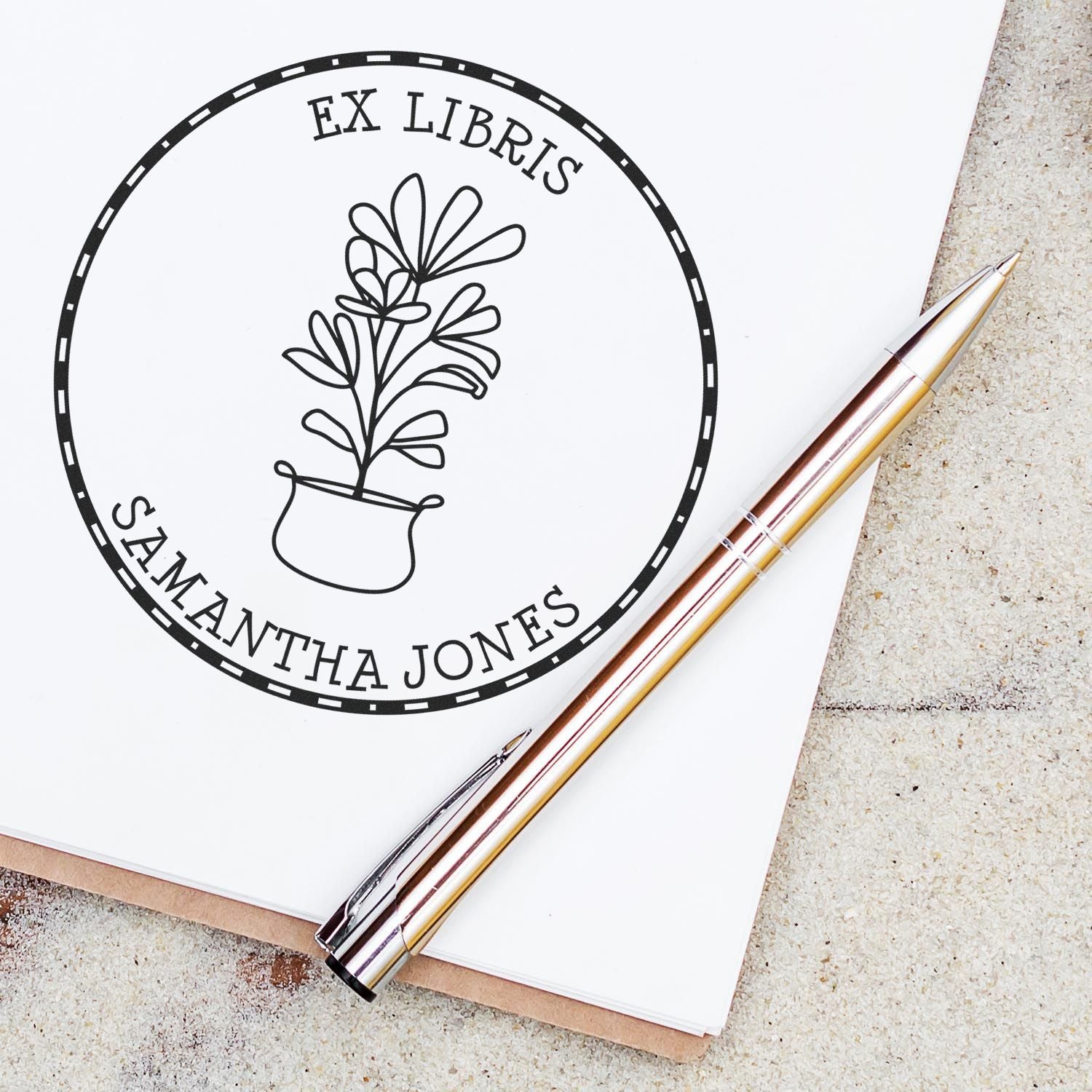 Wood Handle Beauteous Flora Personalized Library Stamp