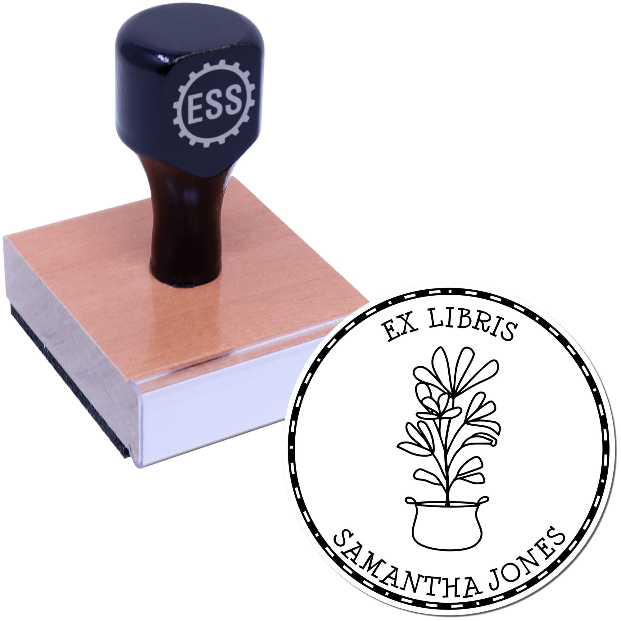 Wood Handle Beauteous Flora Personalized Library Stamp