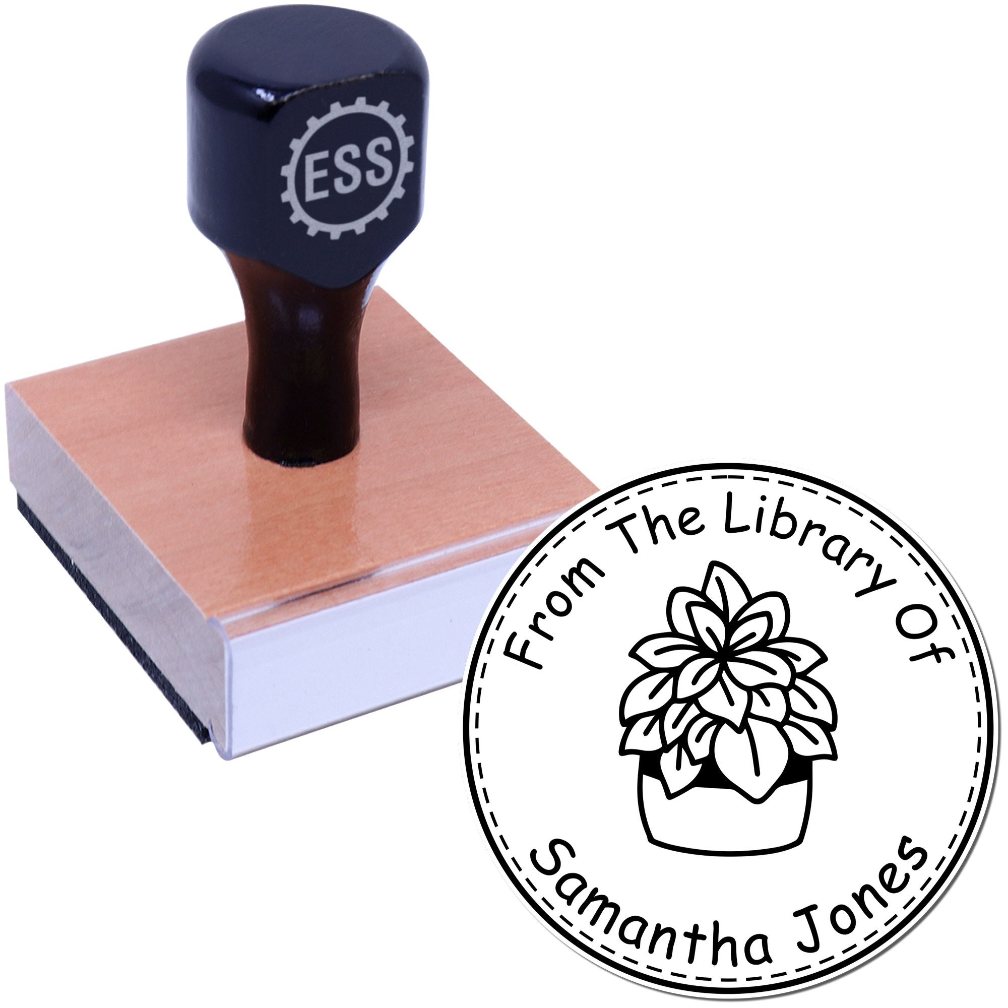 Wood Handle Ornate Leafage Personalized Library Name Stamper - Engineer Seal Stamps