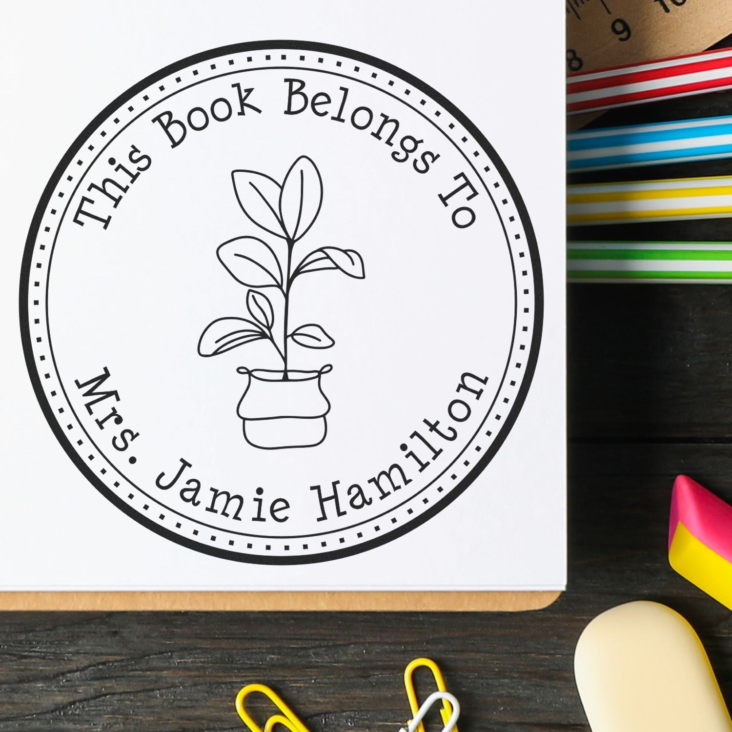 Pre-Inked Lovely Saplings Personalized Library Stamp - Engineer Seal Stamps