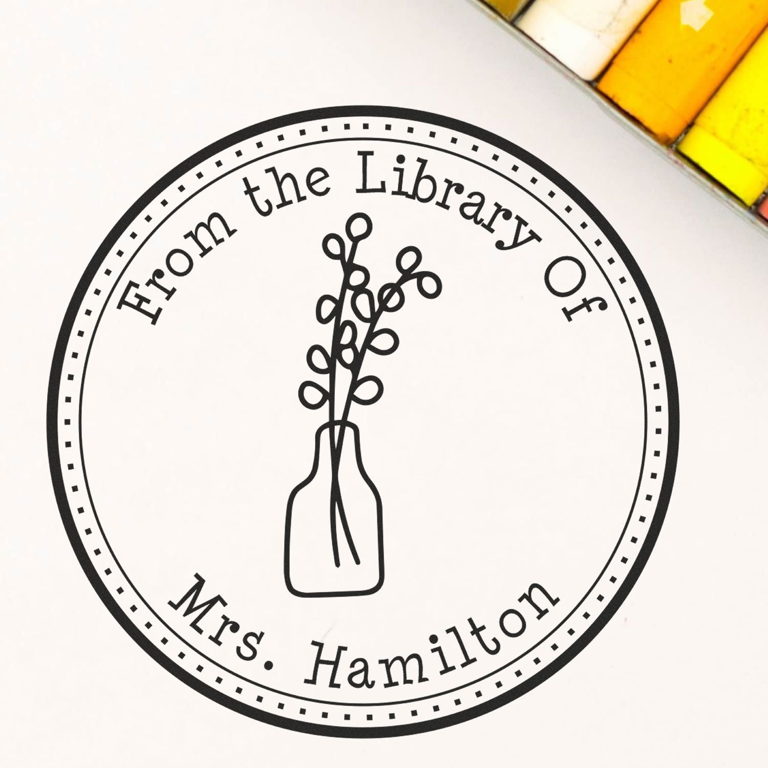 Wood Handle Ornate Native plants Personalized My Library Stamp - Engineer Seal Stamps