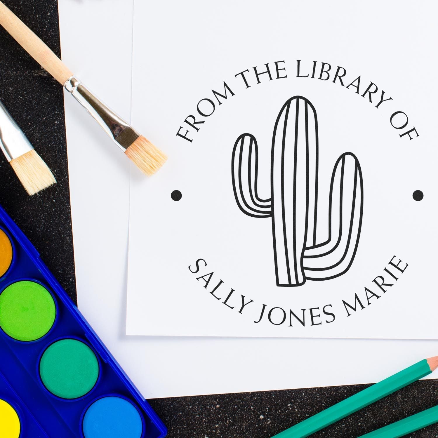 Wood Handle Zesty Cacti Customized Book Stamp - Engineer Seal Stamps