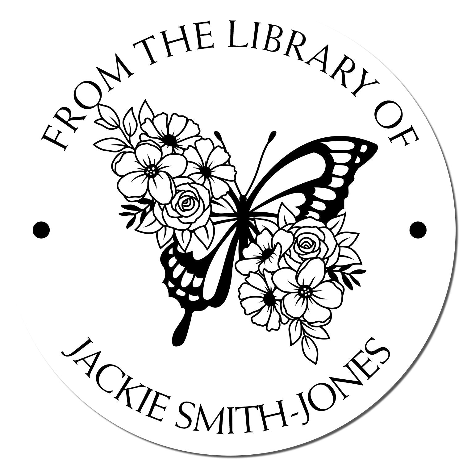 Wood Handle Radiating Butterfly with Flowers Custom Made Library Name Stamp - Engineer Seal Stamps