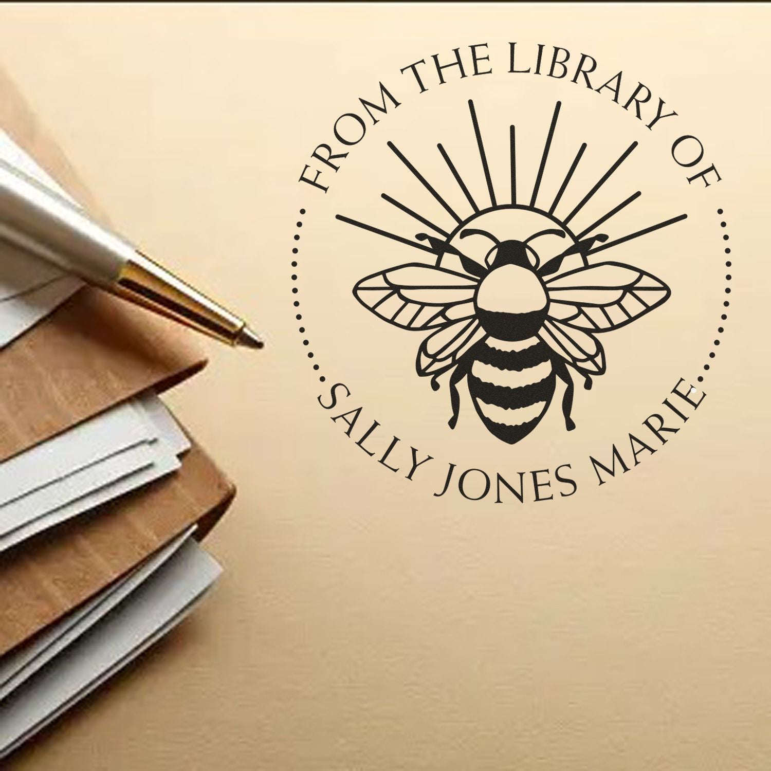 PSI Pre-Inked Ethereal Bee Custom Made My Library Stamp - Engineer Seal Stamps