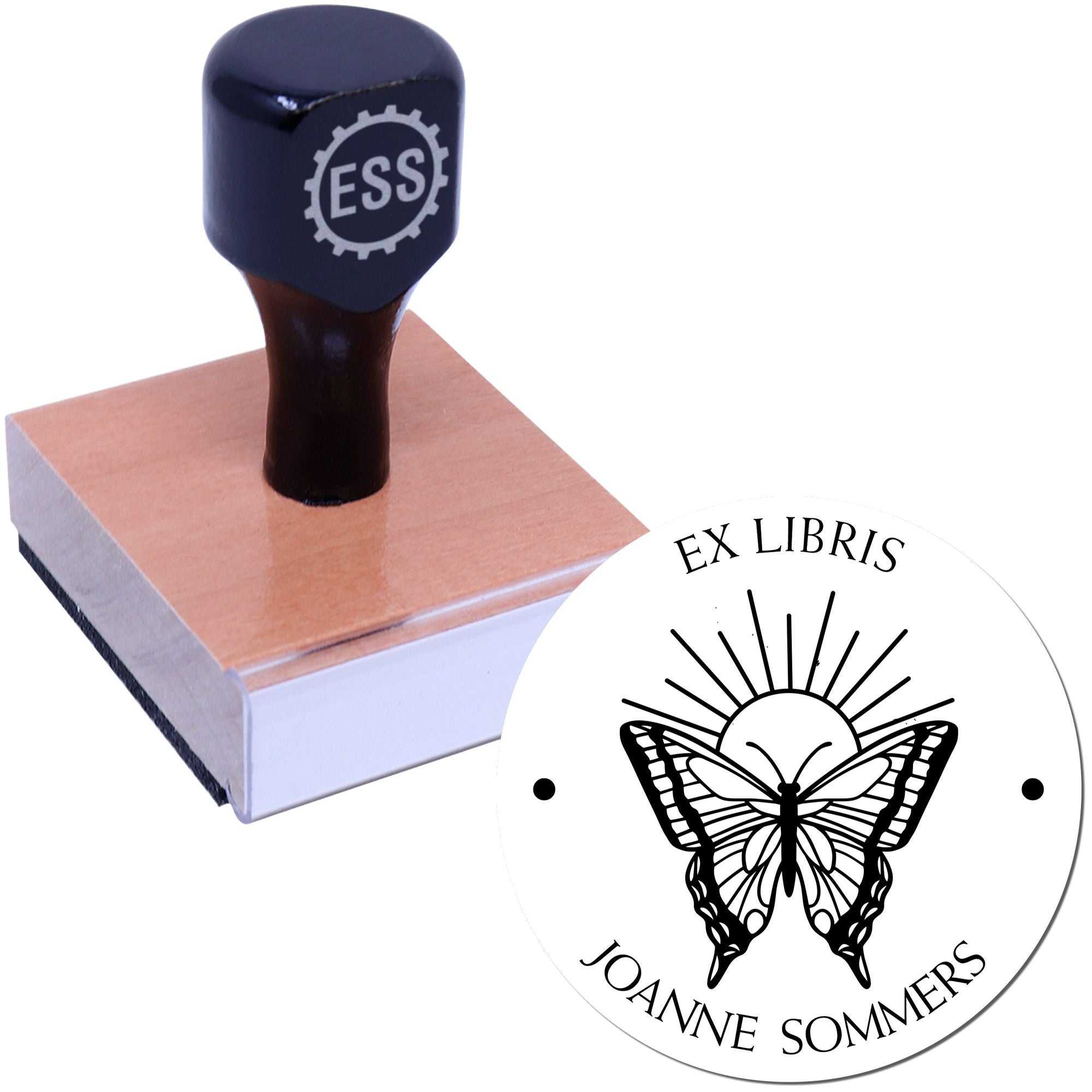 Wood Handle Scintillating Butterfly Custom Bibliophile Stamper