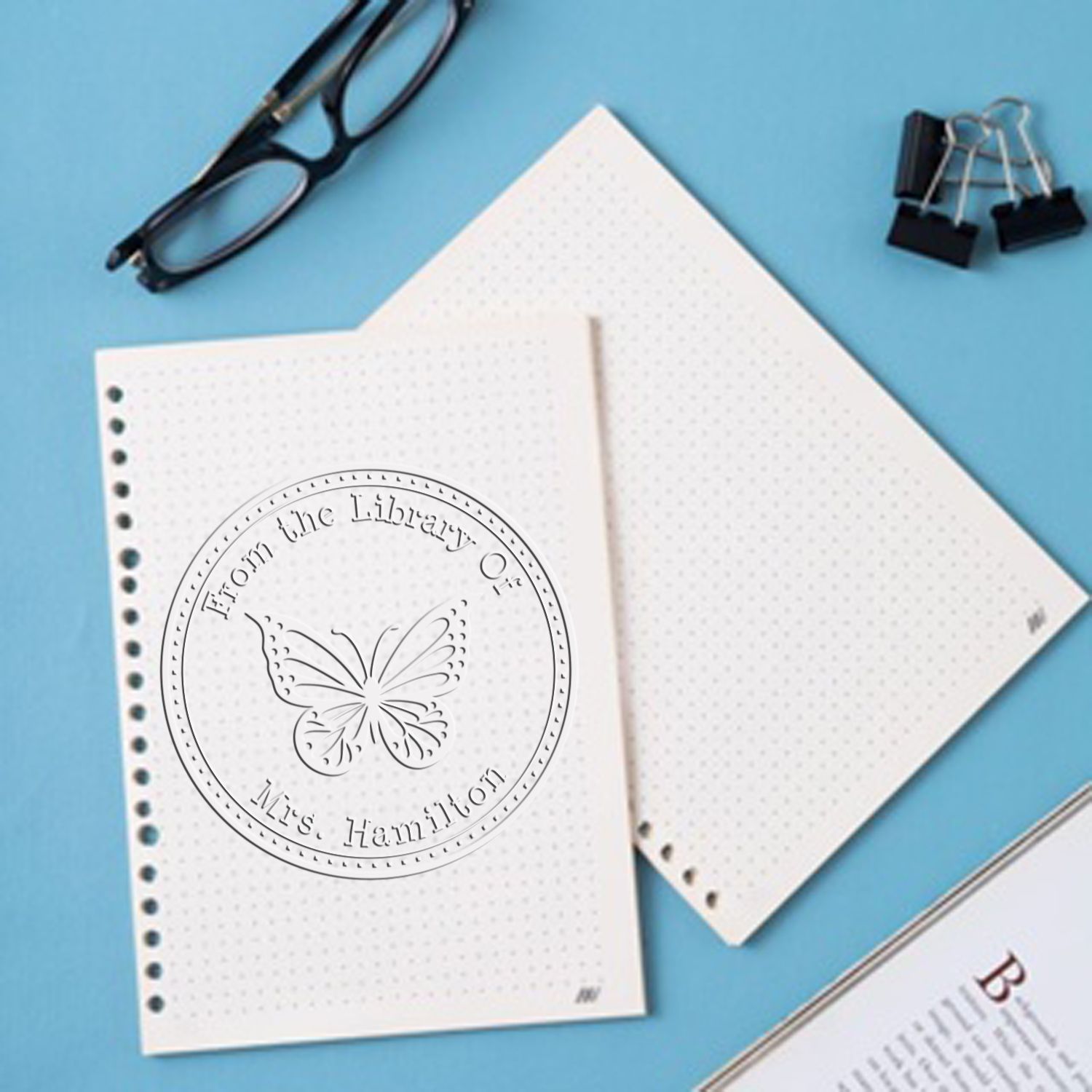 Desk Swoon-worthy Butterfly Custom Made Book Property Embossing Stamp - Engineer Seal Stamps