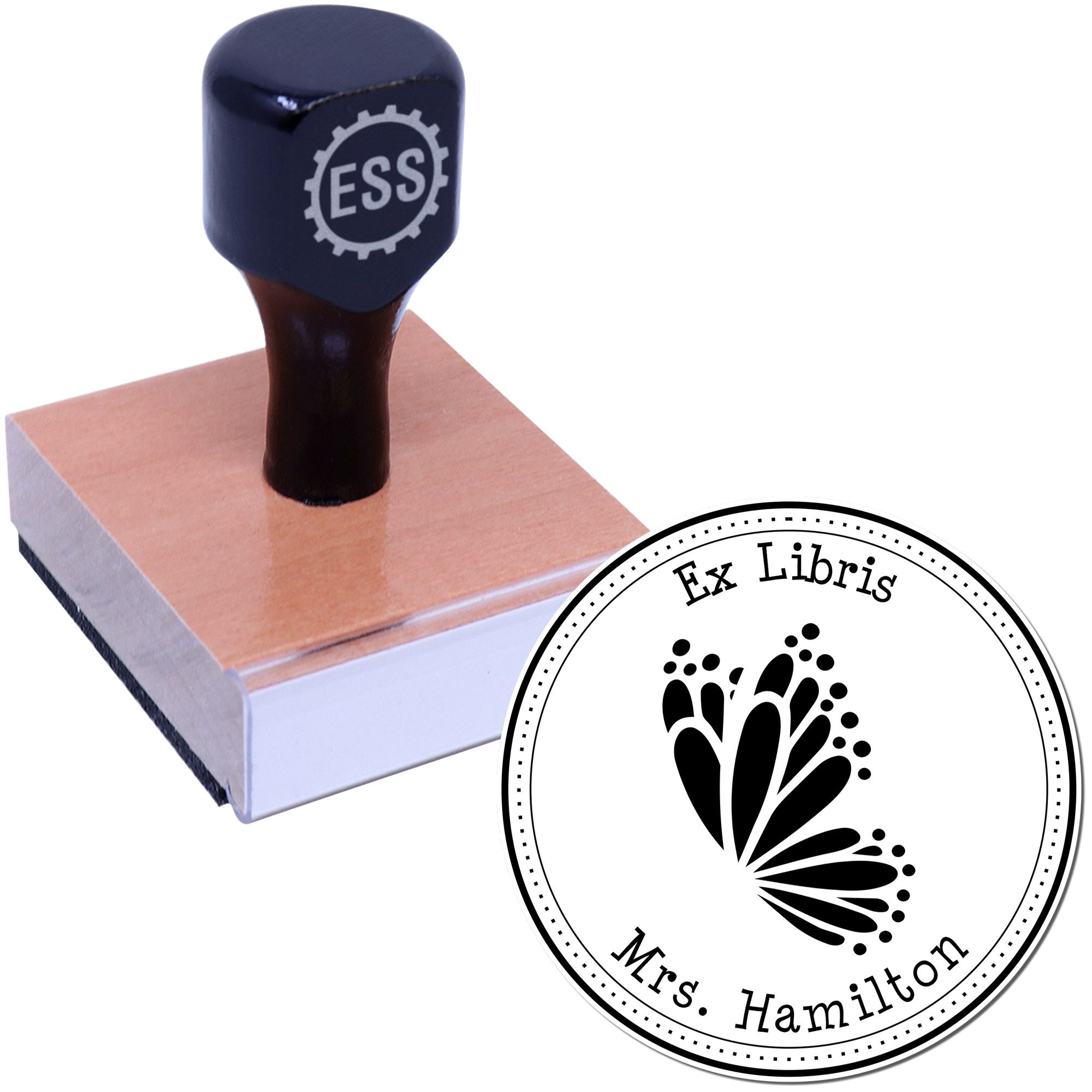 Wood Handle Zesty Butterfly Custom Book Belongs to Stamper - Engineer Seal Stamps
