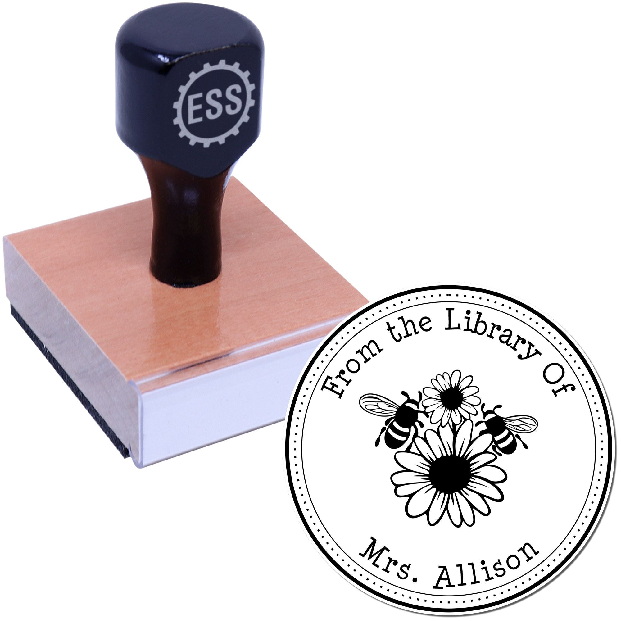 Wood Handle Mesmerizing Bees Custom Book Library Stamp - Engineer Seal Stamps