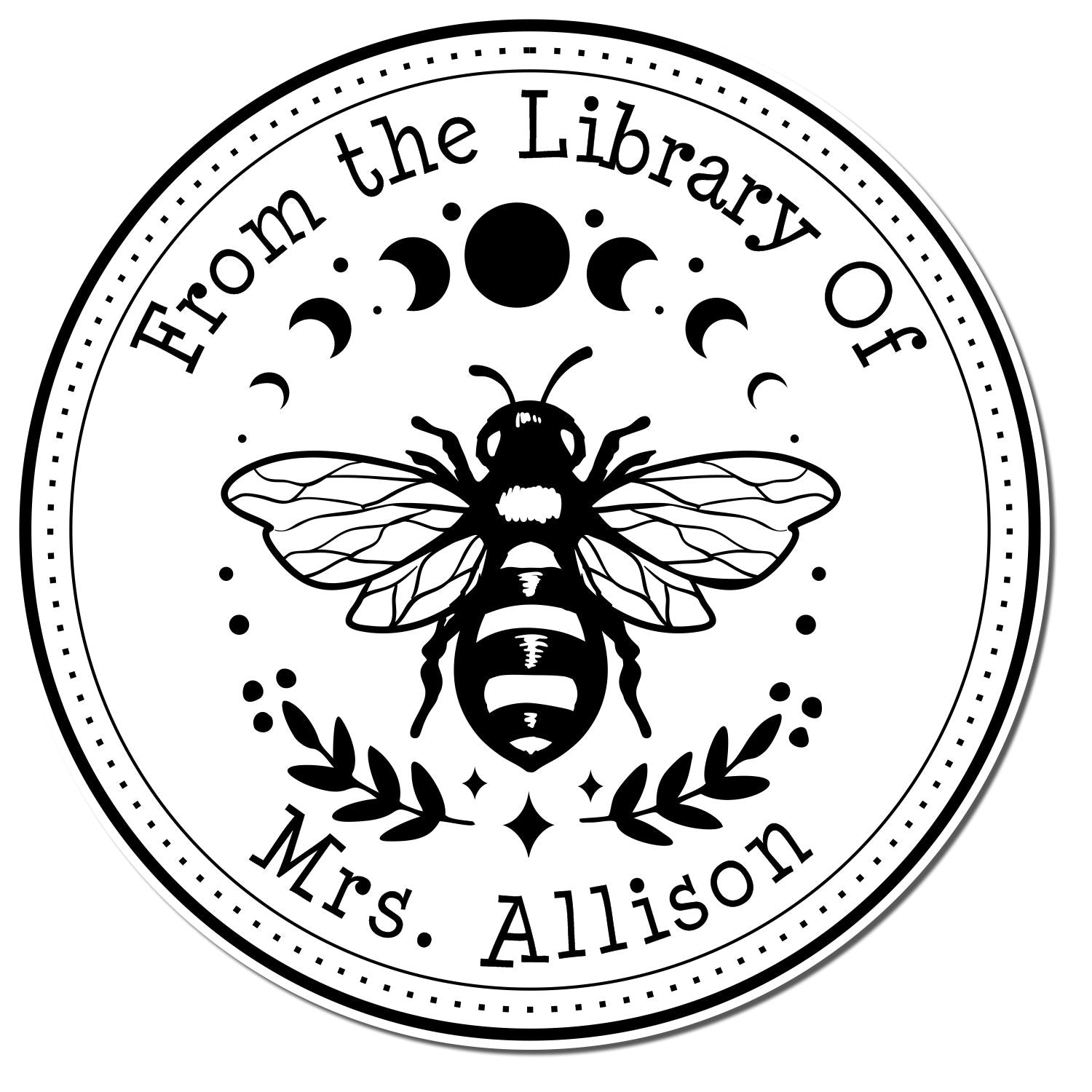 Pre-Inked Celestial Bee Personalized Library Name Stamper - Engineer Seal Stamps