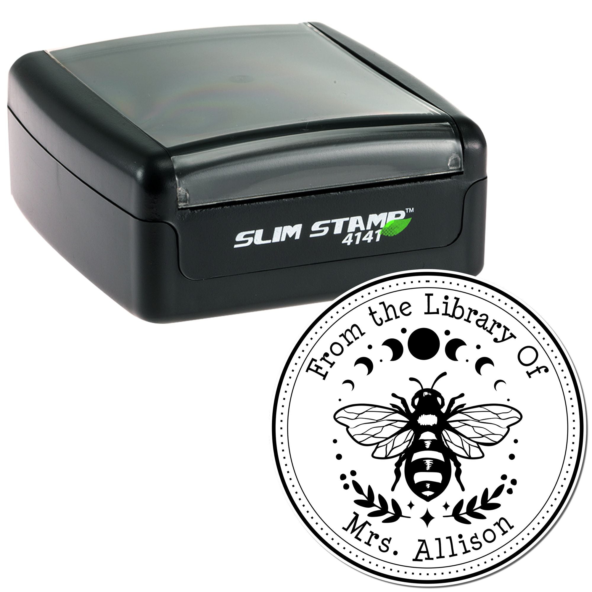 Pre-Inked Celestial Bee Personalized Library Name Stamper - Engineer Seal Stamps