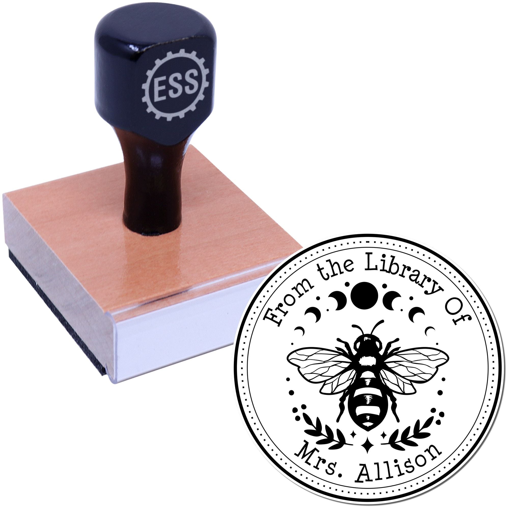 Wood Handle Celestial Bee Custom Book Library Stamper - Engineer Seal Stamps