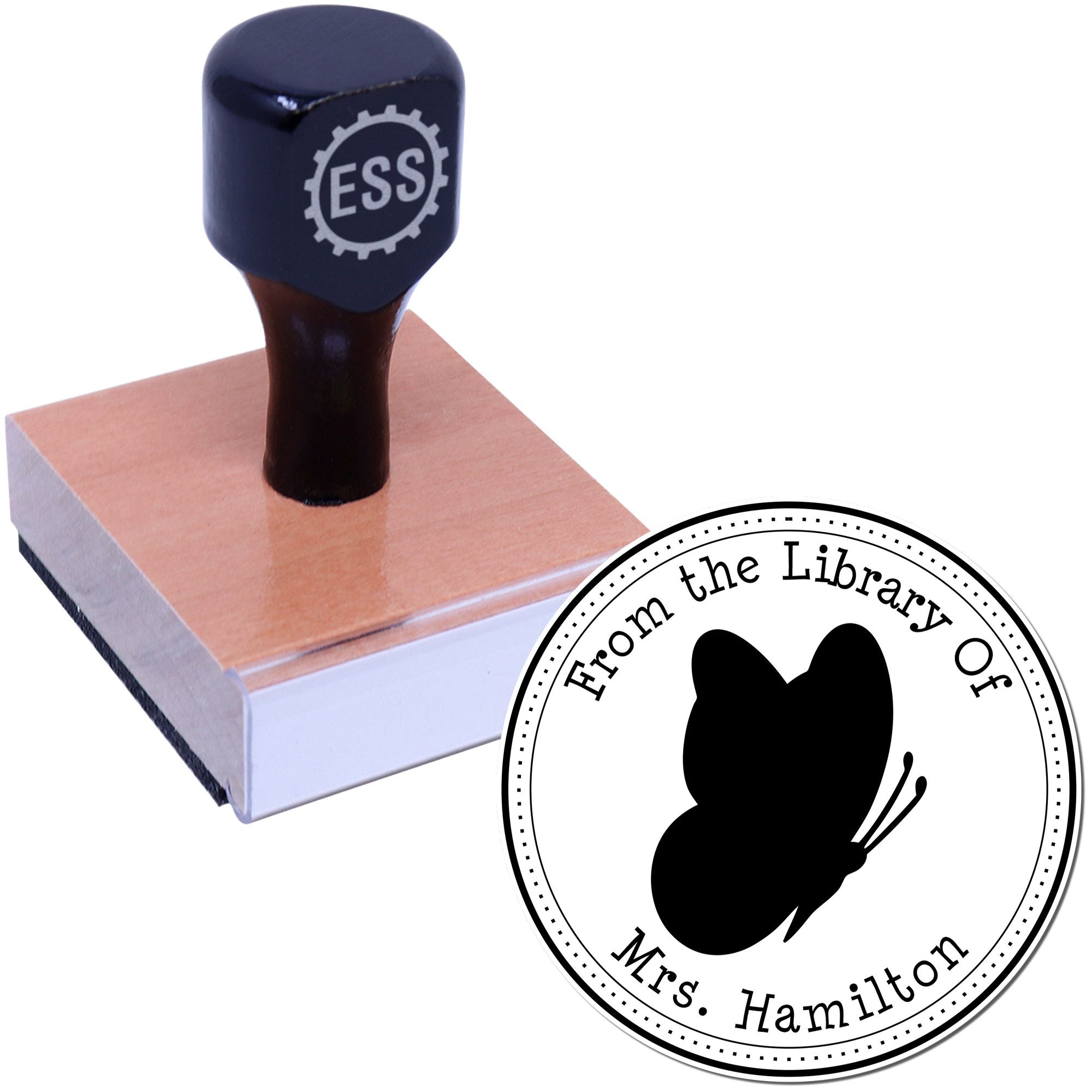 Wood Handle Alluring Butterfly Custom Book Lover Stamp