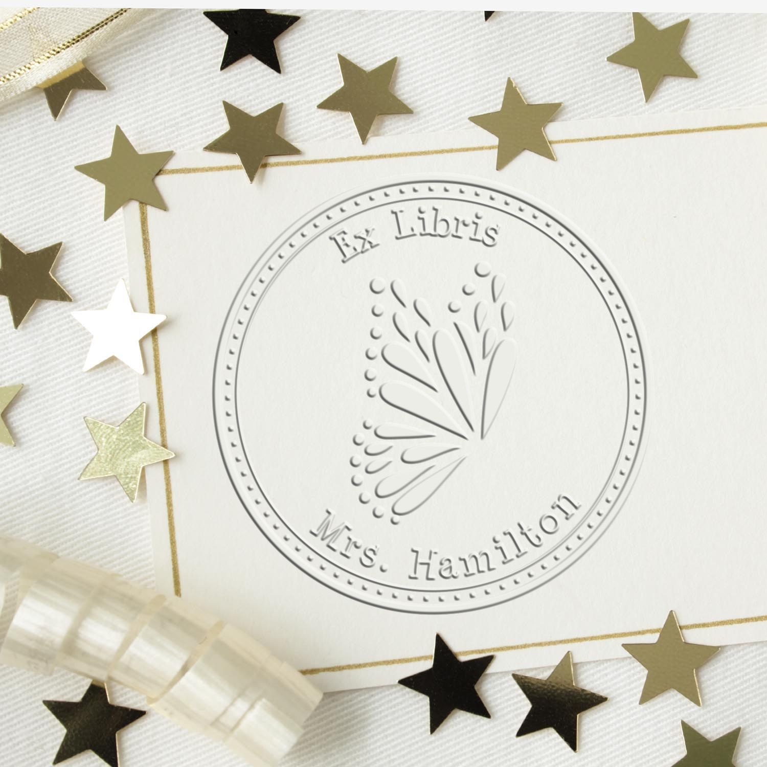Soft Elegant Butterfly Custom Read It Embossed Stamp
