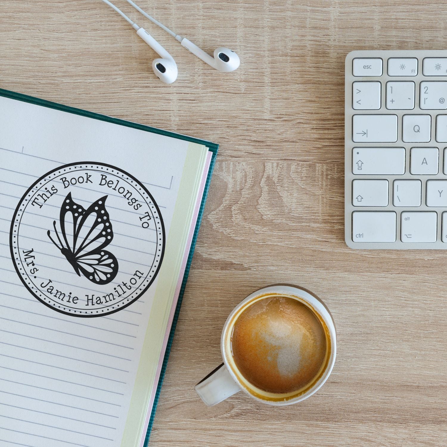 Wood Handle Wonderous Butterfly Custom Book Name Stamp - Engineer Seal Stamps