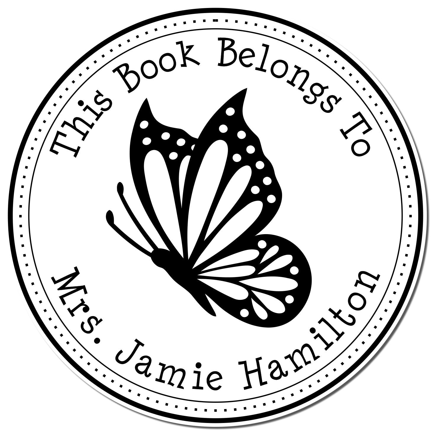 Wood Handle Wonderous Butterfly Custom Book Name Stamp - Engineer Seal Stamps