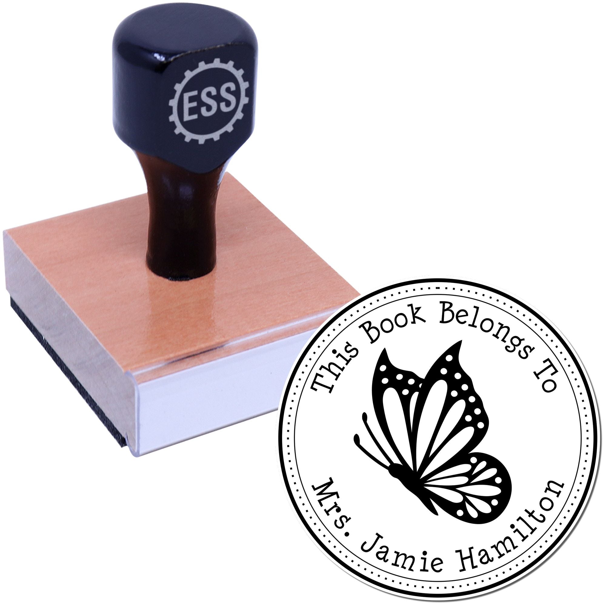 Wood Handle Wonderous Butterfly Custom Book Name Stamp - Engineer Seal Stamps