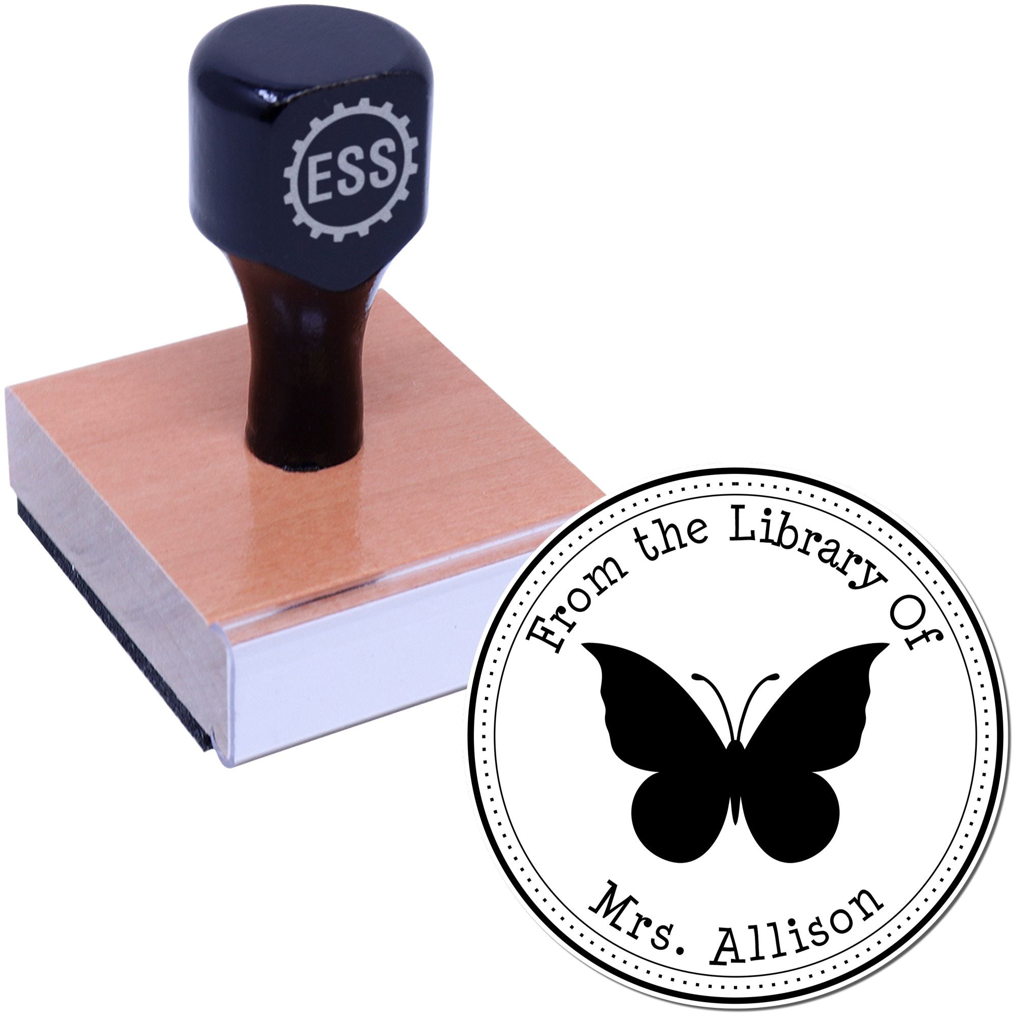 Wood Handle Serene Butterfly Custom Book Name Stamper - Engineer Seal Stamps
