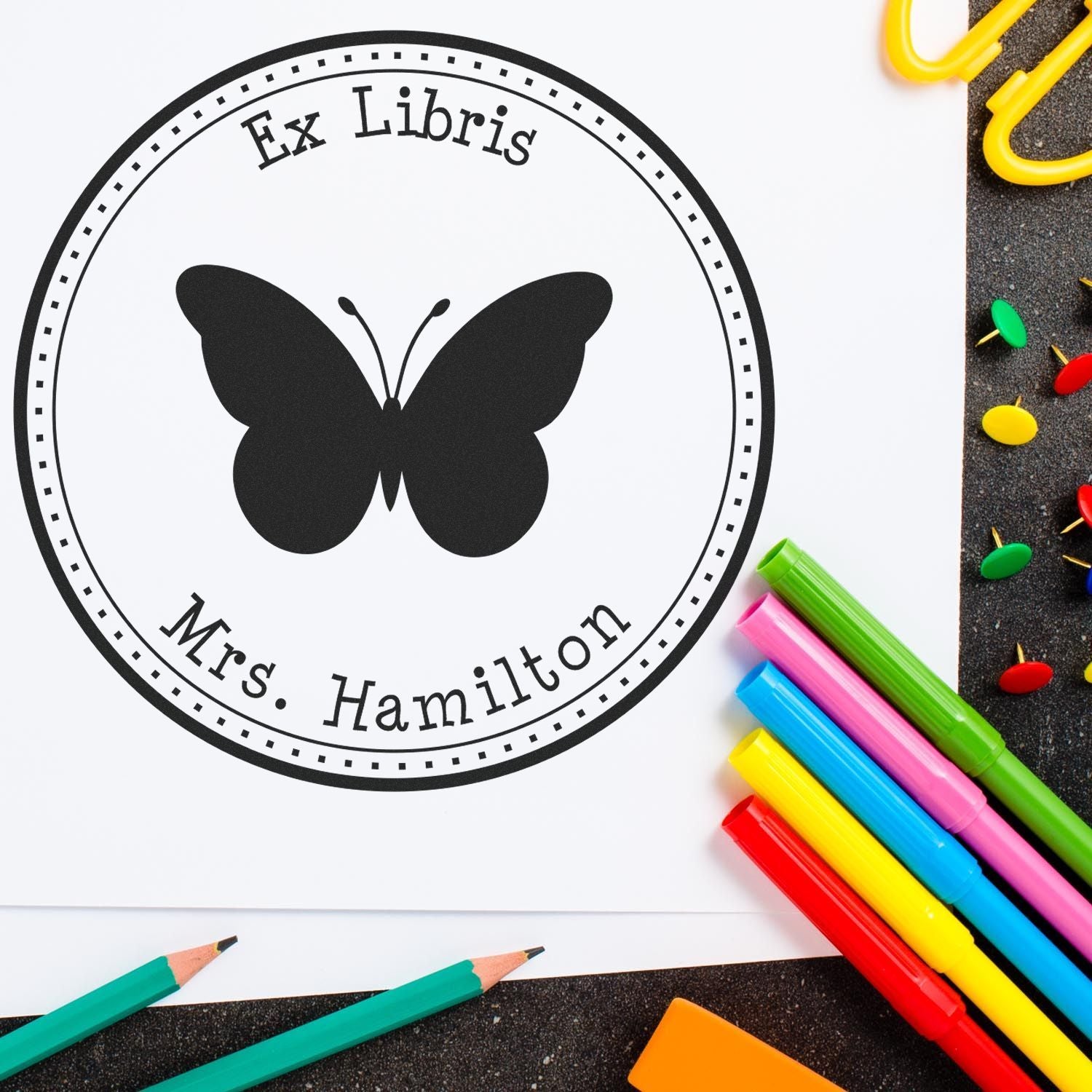 Self-Inking Colorful Butterfly Custom Made Bibliophile Stamp - Engineer Seal Stamps