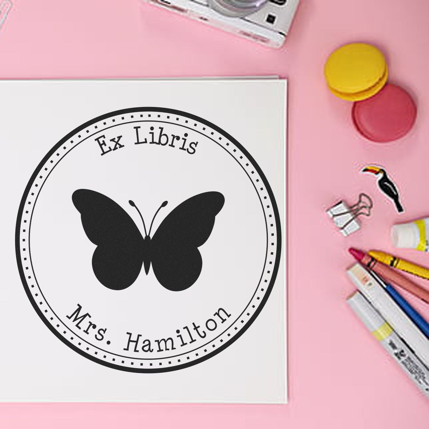 Wood Handle Colorful Butterfly Custom Book Ownership Stamp - Engineer Seal Stamps