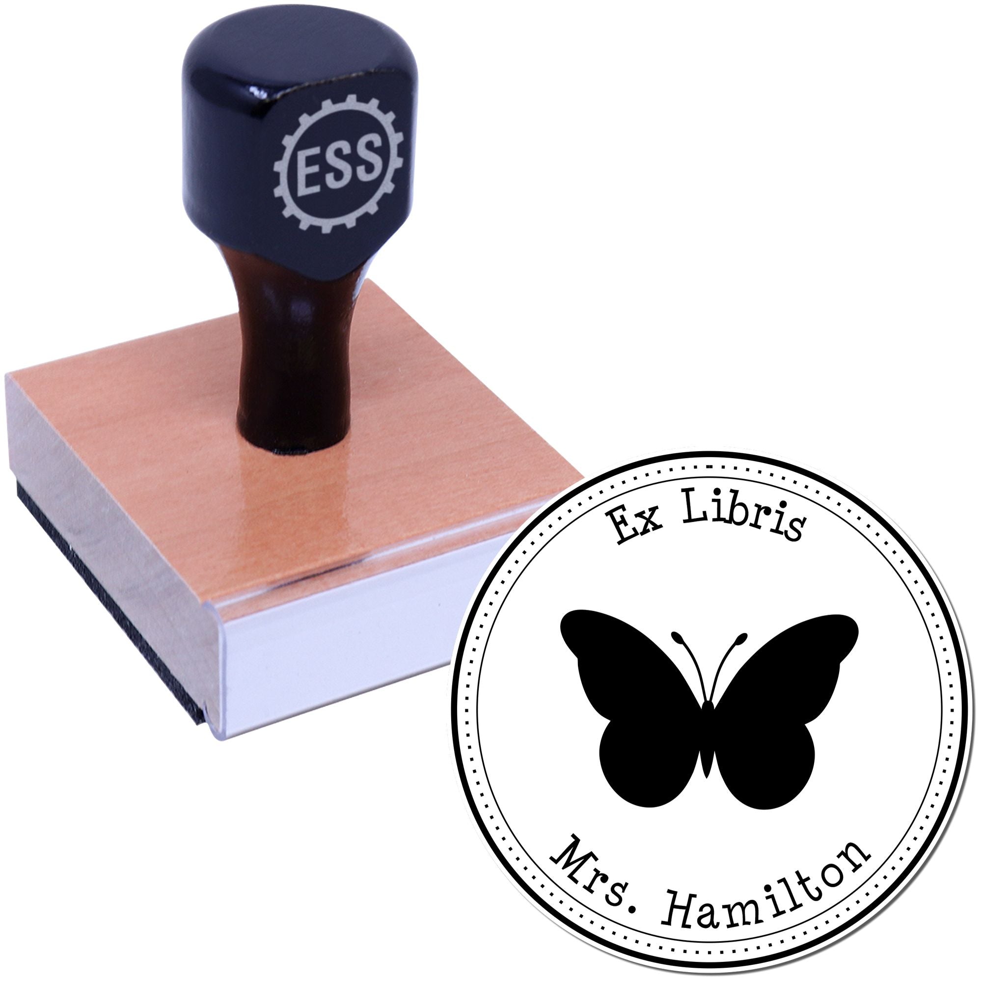 Wood Handle Colorful Butterfly Custom Book Ownership Stamp - Engineer Seal Stamps