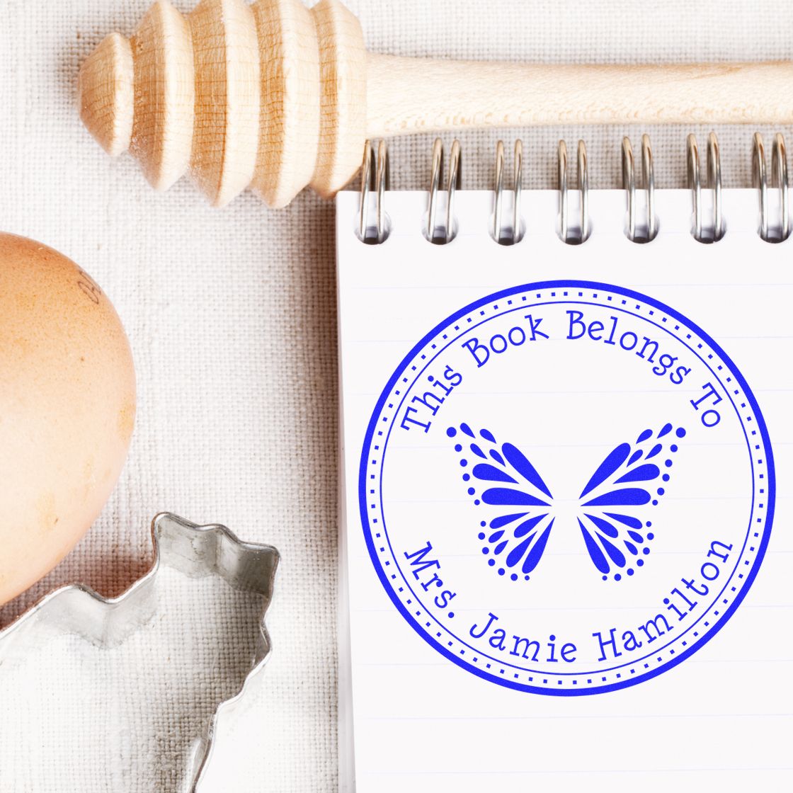 Wood Handle Graceful Butterfly Custom Book Ownership Stamper - Engineer Seal Stamps