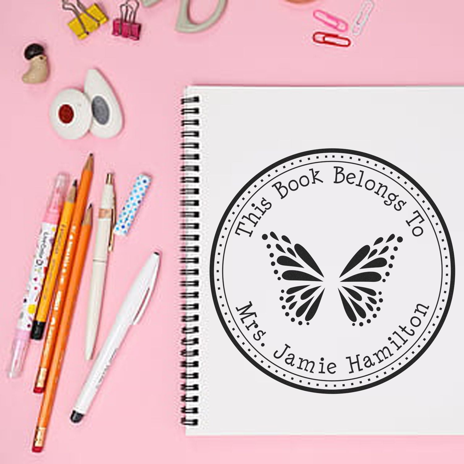 Pre-Inked Graceful Butterfly Personalized My Library Stamper - Engineer Seal Stamps