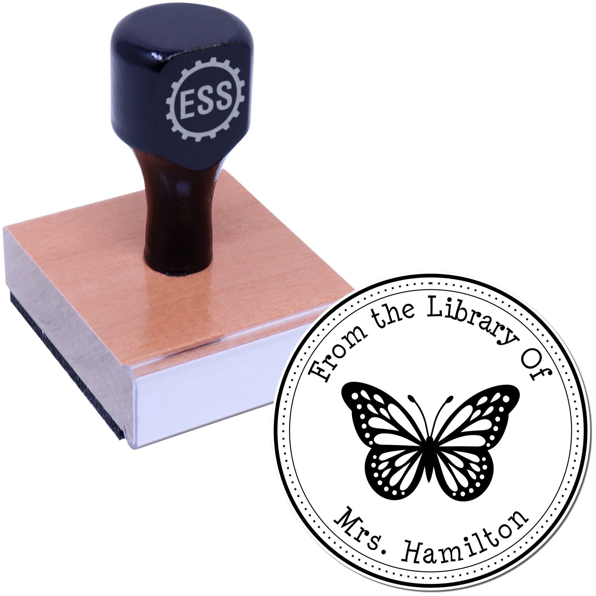 Wood Handle Vibrant Butterfly Custom Book Ownership Label Stamper
