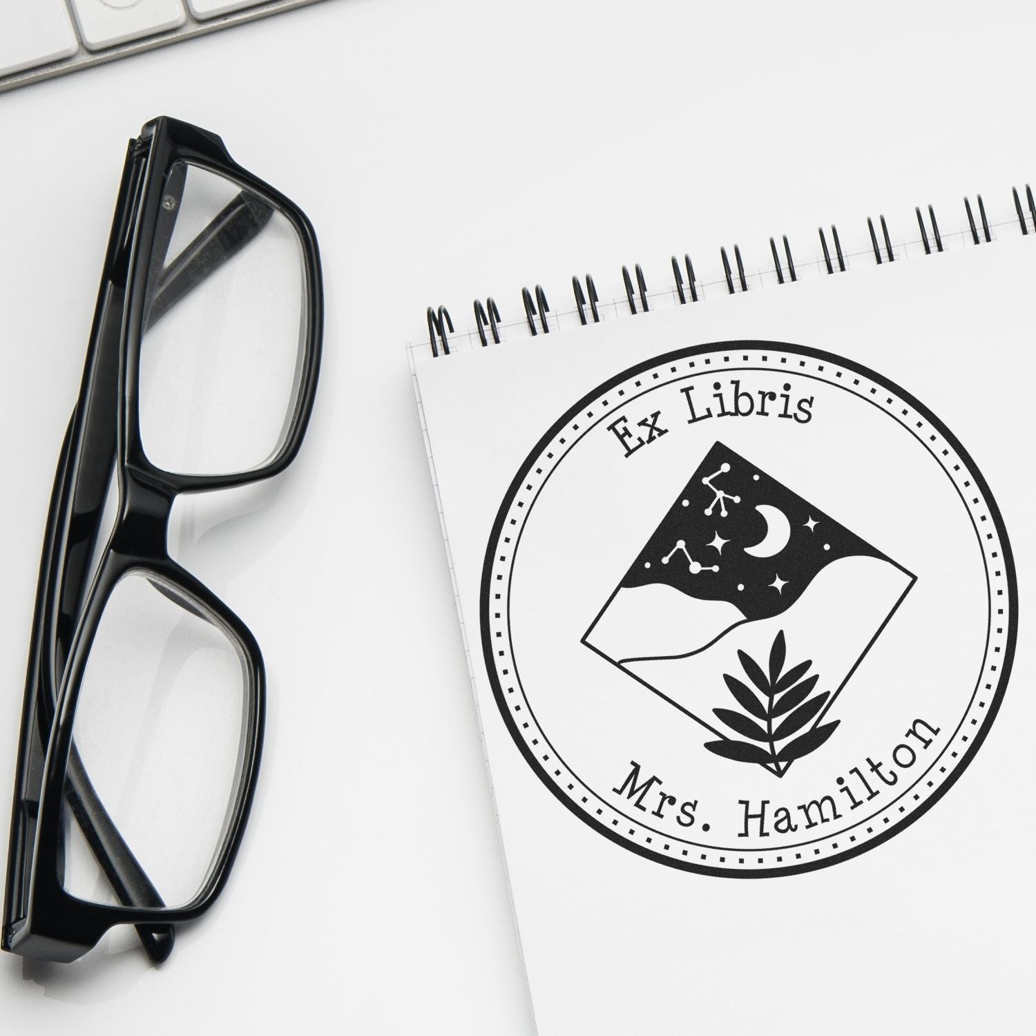 Self-Inking Majestic Moon Personalized Private Library Stamper - Engineer Seal Stamps