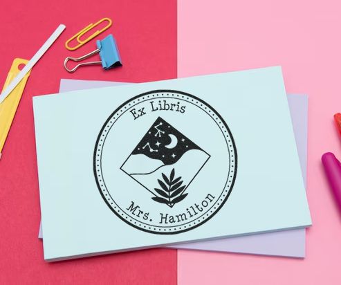 Pre-Inked Majestic Moon Personalized Bookworm Stamper - Engineer Seal Stamps