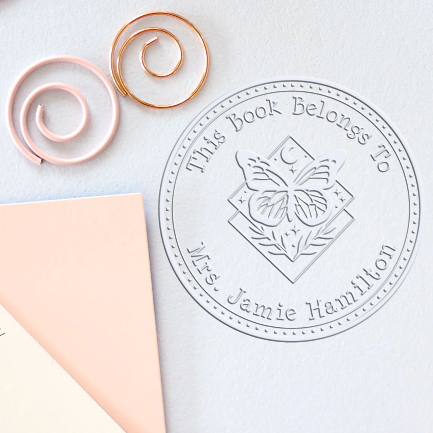 Hybrid Beautiful Butterfly Personalized Bookworm Embossed Stamp - Engineer Seal Stamps