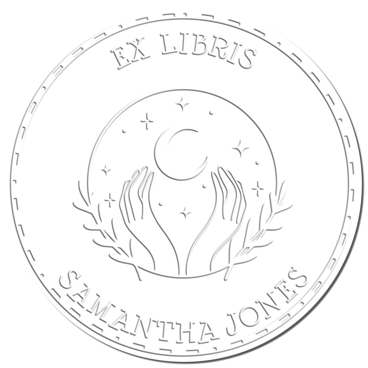 Shiny celestial sphere personalized embossing stamp with astrological symbols, used for sealing or decorating books and stationery.