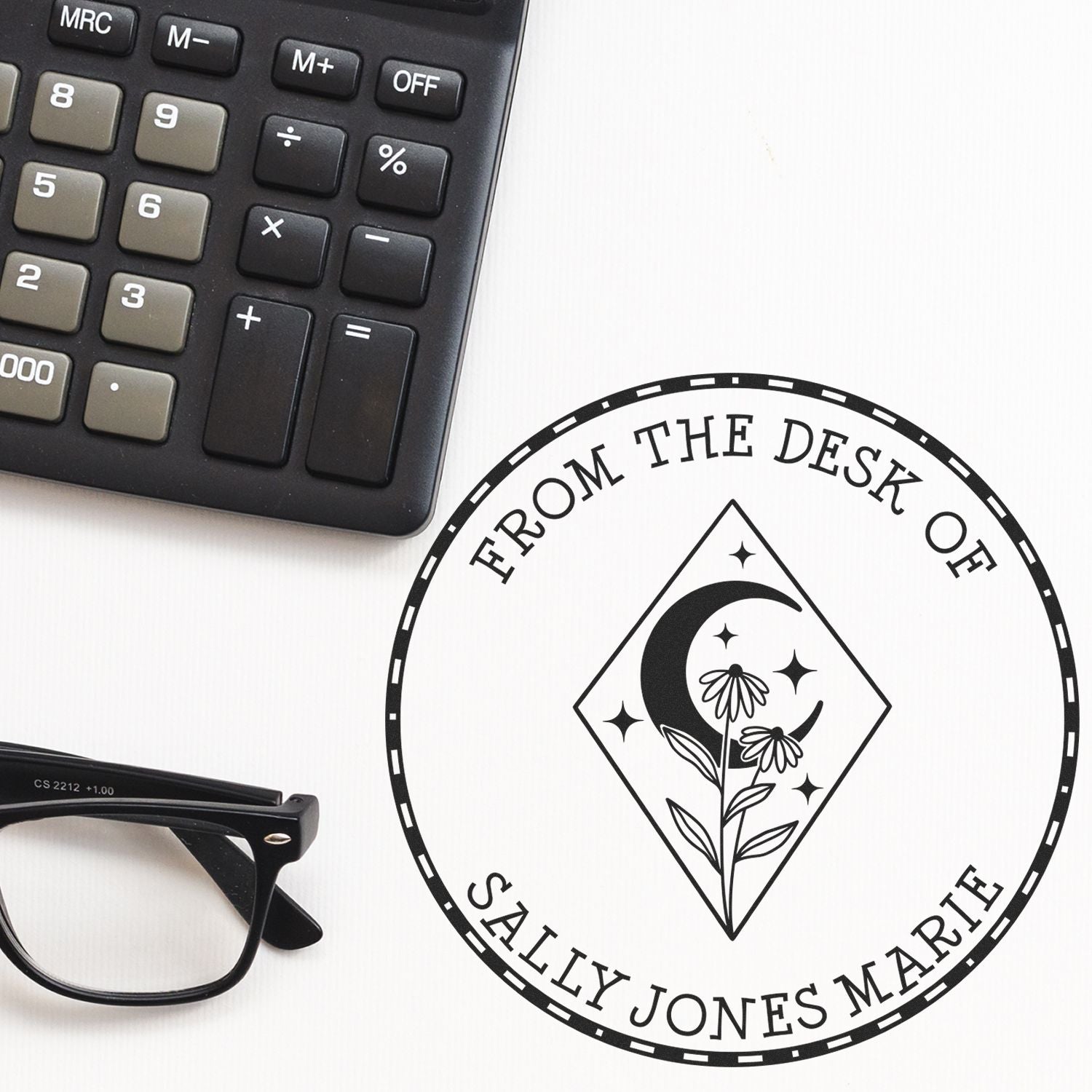 Pre-Inked Intricate Moon Personalized Library Stamp - Engineer Seal Stamps