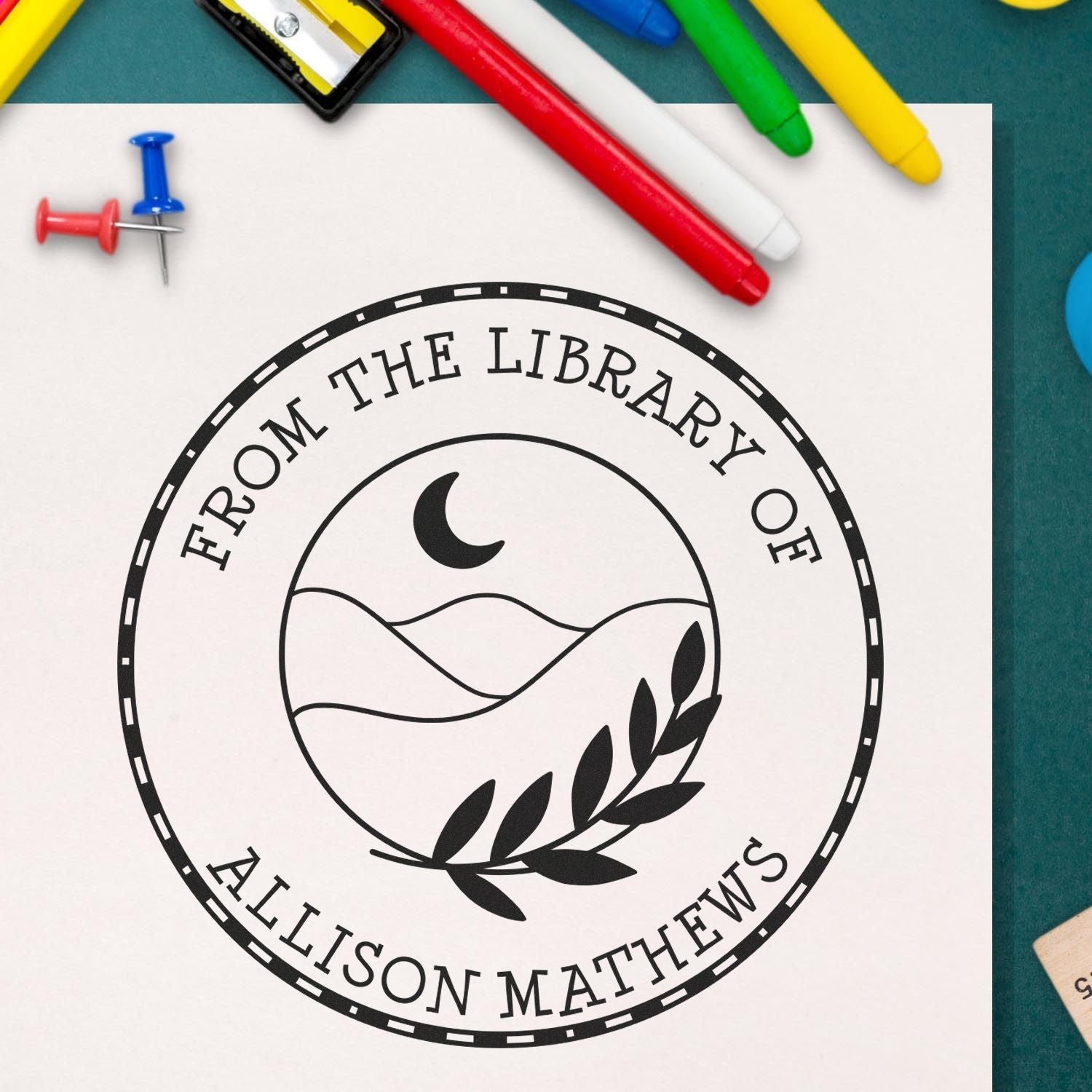 Pre-Inked Luminous Moon Personalized Library Stamper - Engineer Seal Stamps