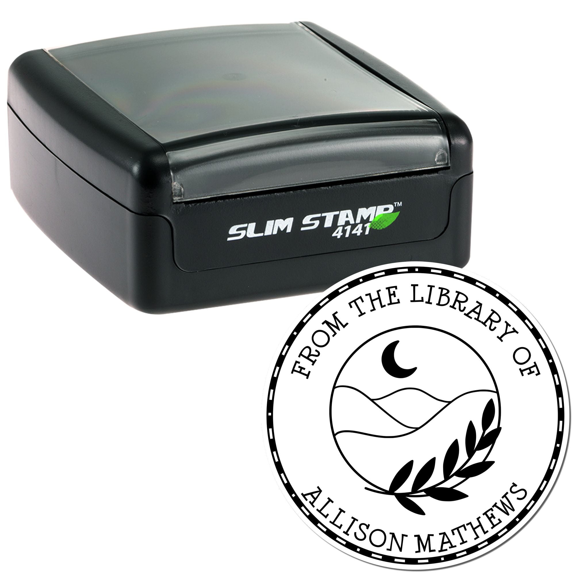 Pre-Inked Luminous Moon Personalized Library Stamper - Engineer Seal Stamps