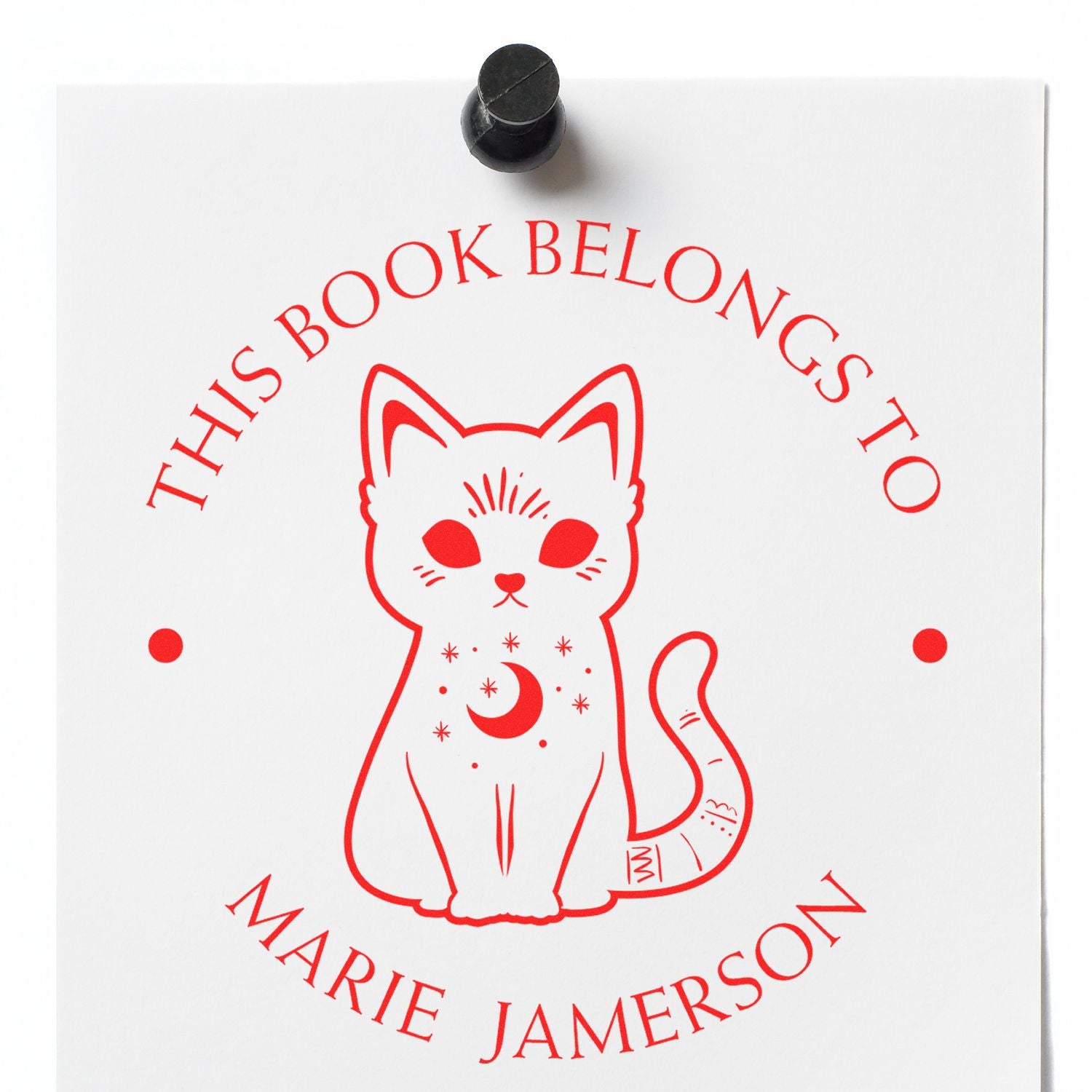 Wood Handle Mesmerizing Cat Personalized Book Belongs to Stamper - Engineer Seal Stamps