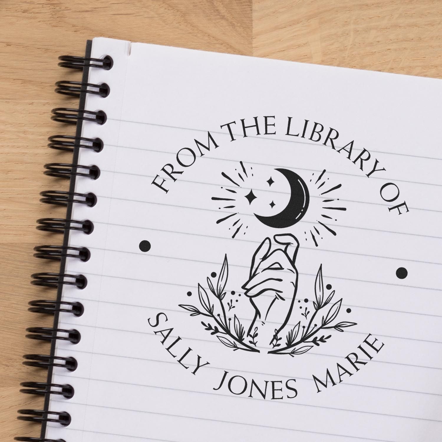 Wood Handle Divine Moon Personalized Book Library Stamp - Engineer Seal Stamps