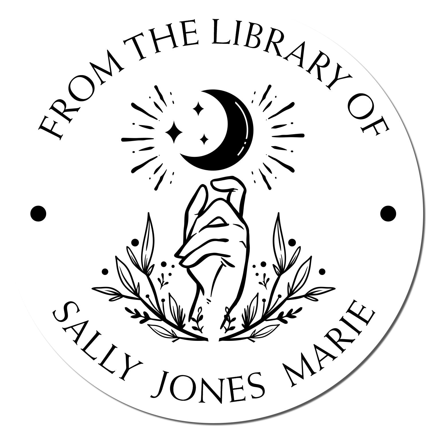 Pre-Inked Divine Moon Personalized Library Name Stamp - Engineer Seal Stamps