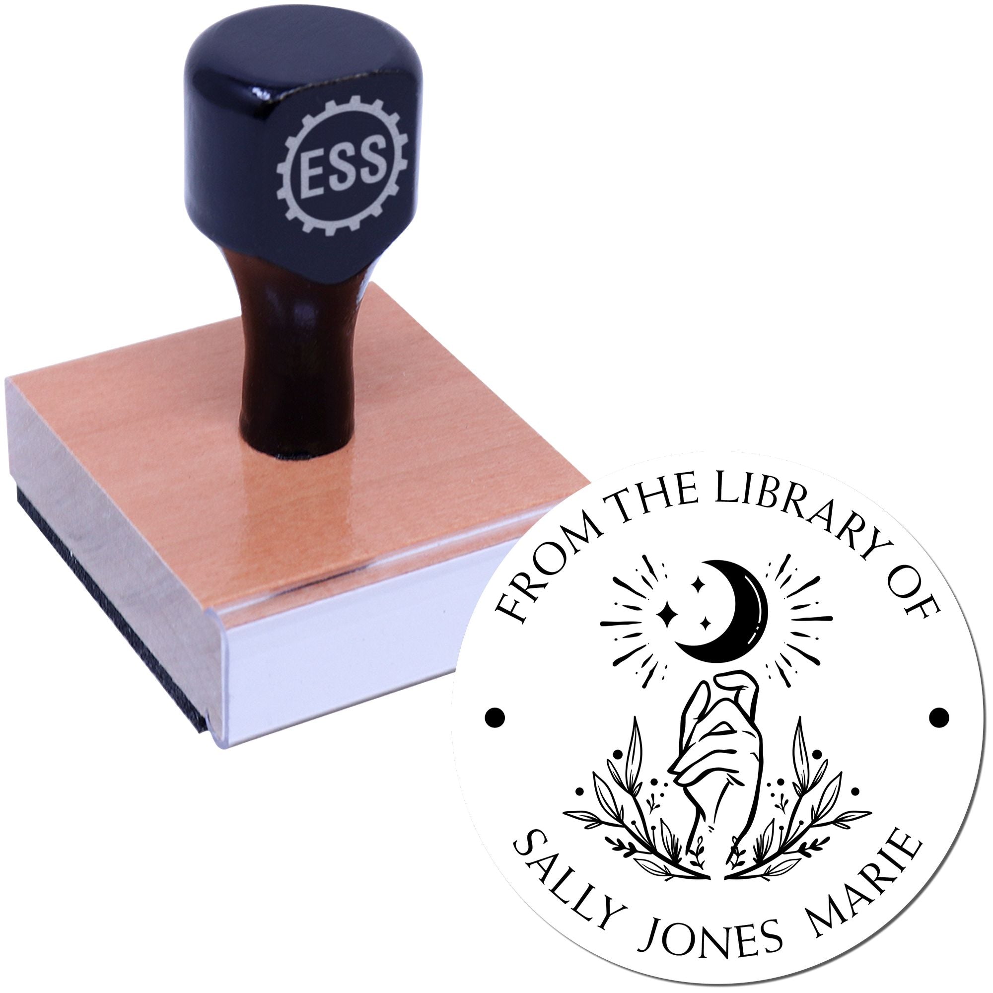 Wood Handle Divine Moon Personalized Book Library Stamp - Engineer Seal Stamps