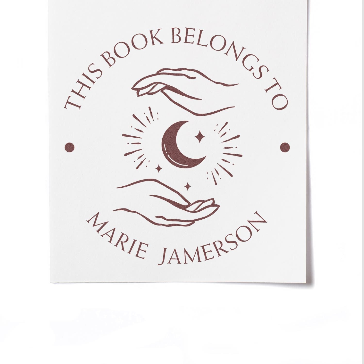 Pre-Inked Enchanting Moon Personalized Library Name Stamper - Engineer Seal Stamps