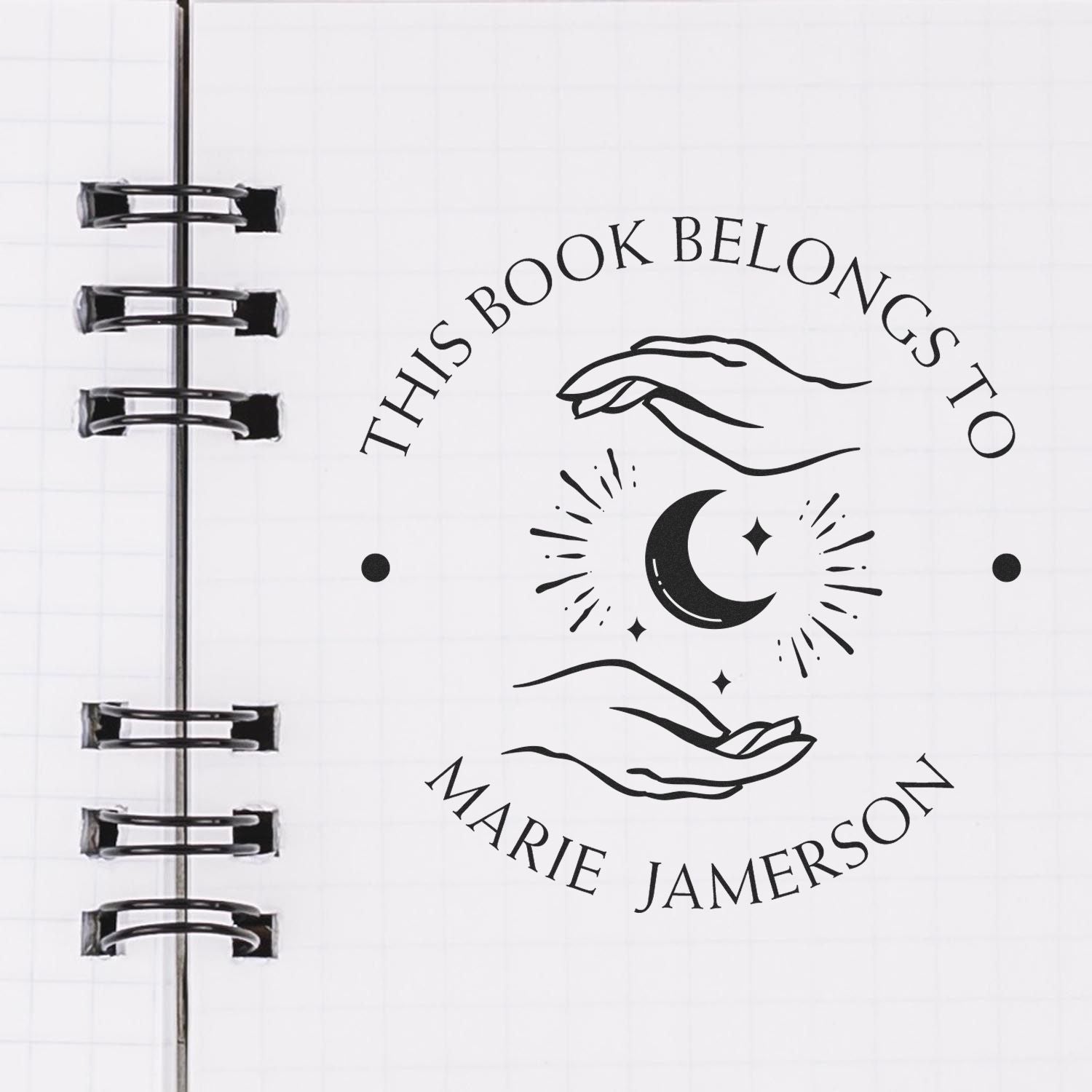 Pre-Inked Enchanting Moon Personalized Library Name Stamper - Engineer Seal Stamps