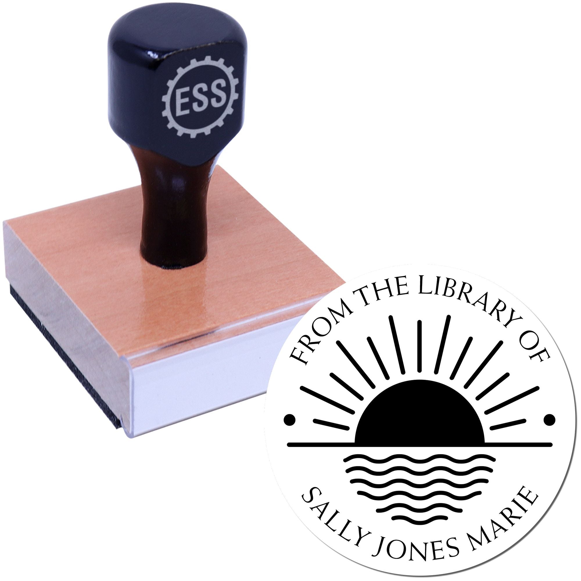 Wood Handle Playful Sunrise Personalized Book Name Stamper - Engineer Seal Stamps