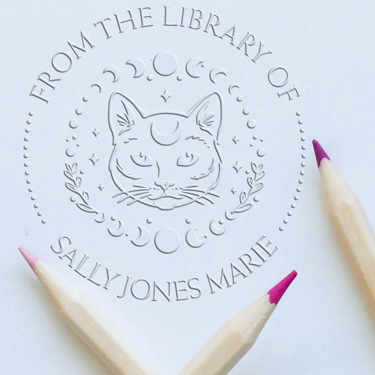Soft Magical Cat Custom Made Ownership Embossed Stamp