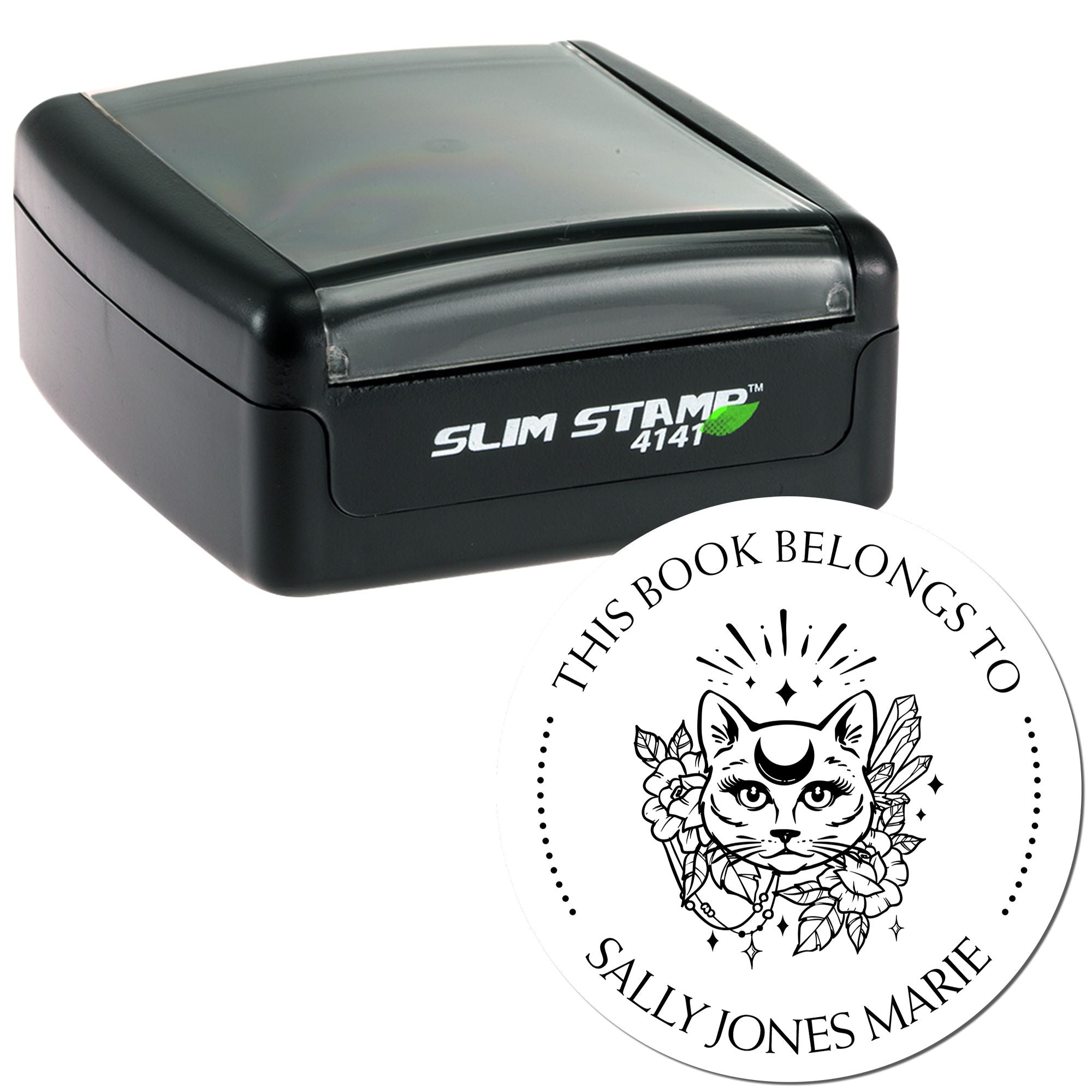 Pre-Inked Divine Feline Personalized Name Stamp - Engineer Seal Stamps