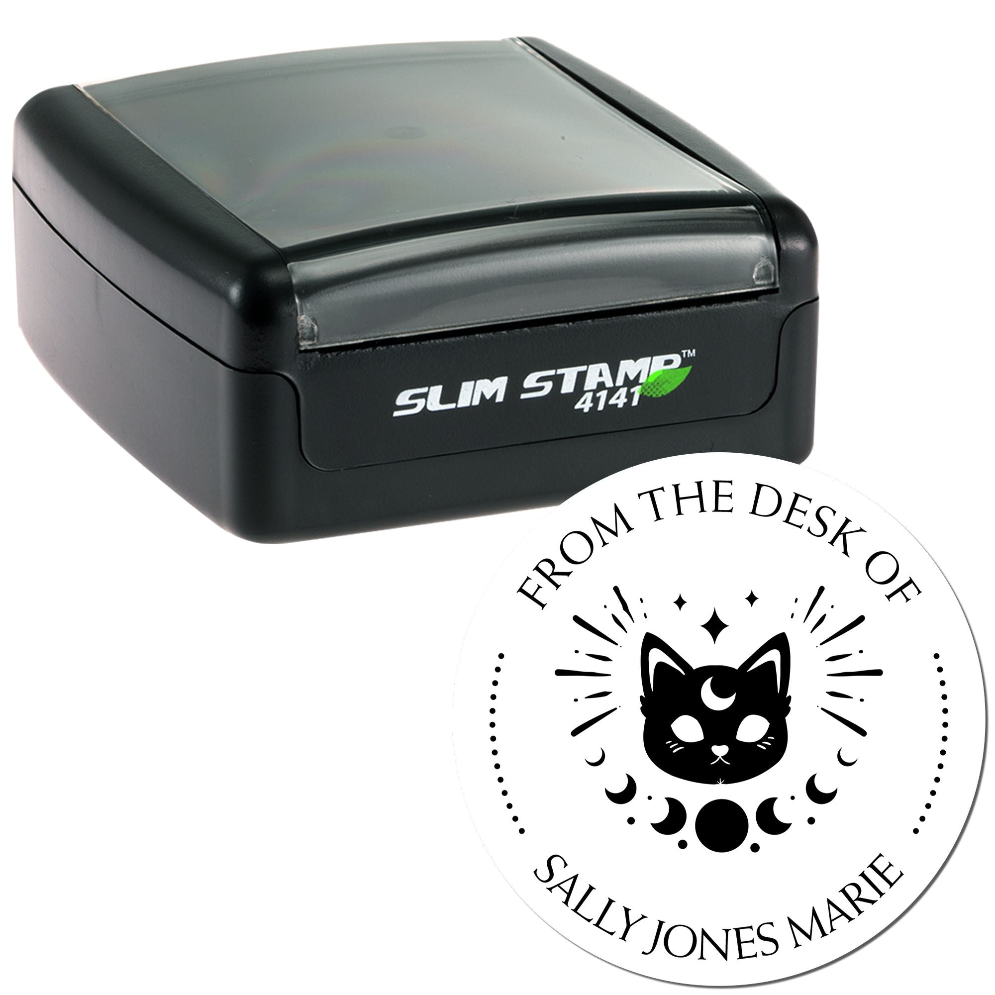 Pre-Inked Radiant Cat Personalized Name Stamper - Engineer Seal Stamps