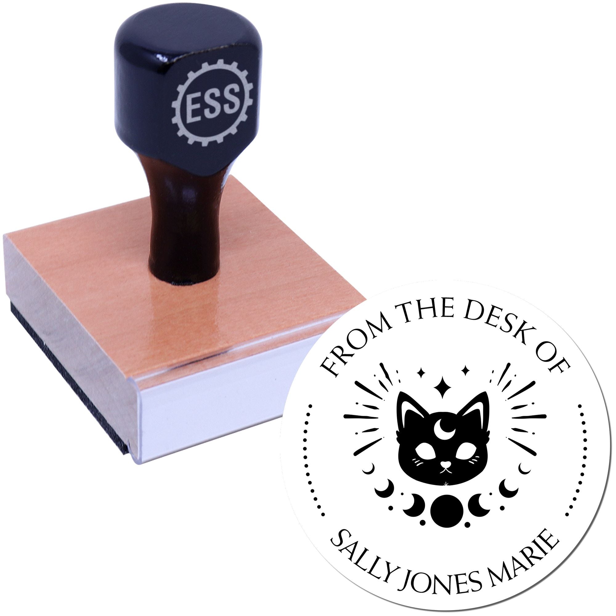 Wood Handle Radiant Cat Personalized Book Ownership Label Stamper - Engineer Seal Stamps