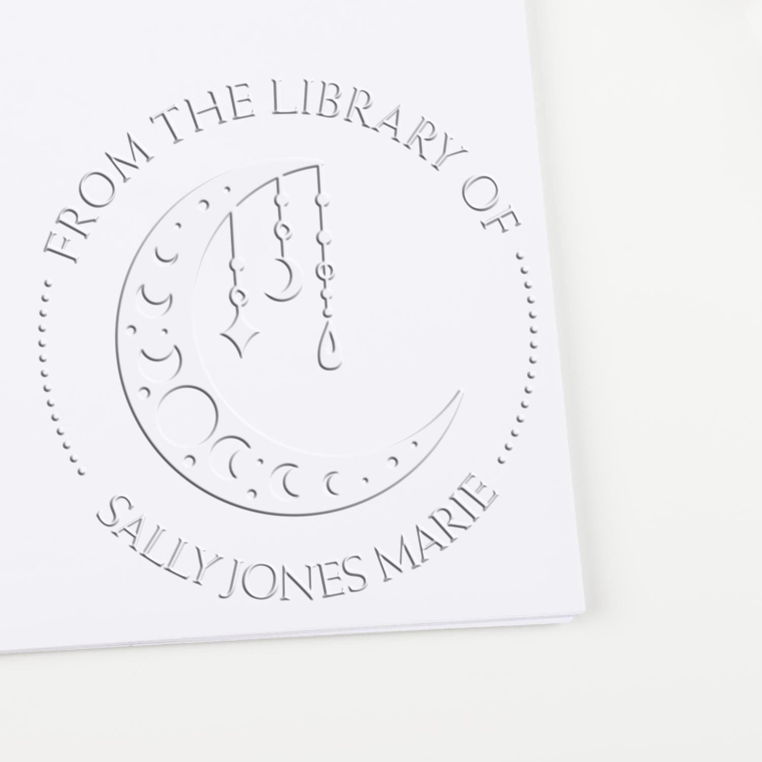 Soft Serene Moon Personalized Book Name Embossed Stamp