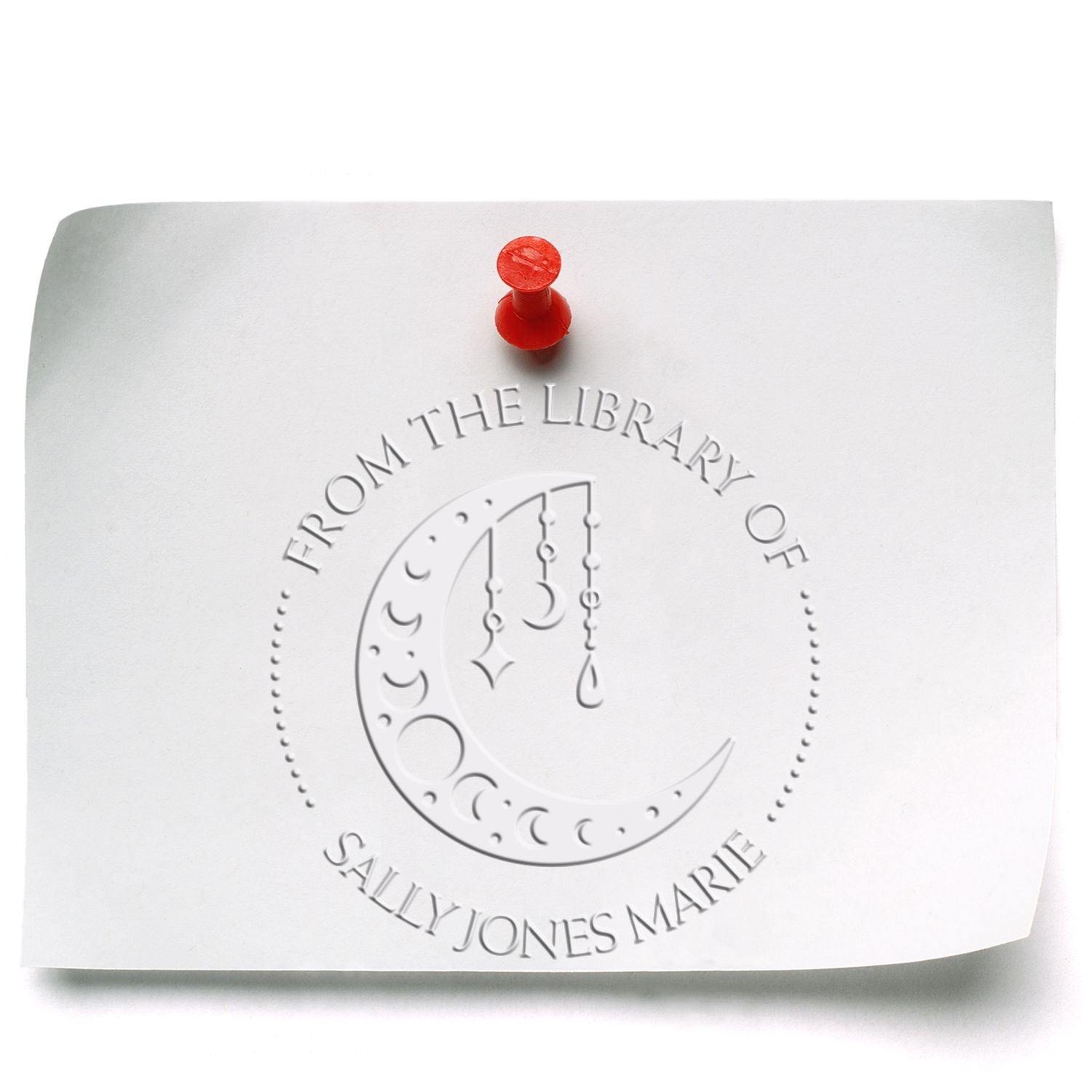Soft Serene Moon Personalized Book Name Embossed Stamp - Engineer Seal Stamps