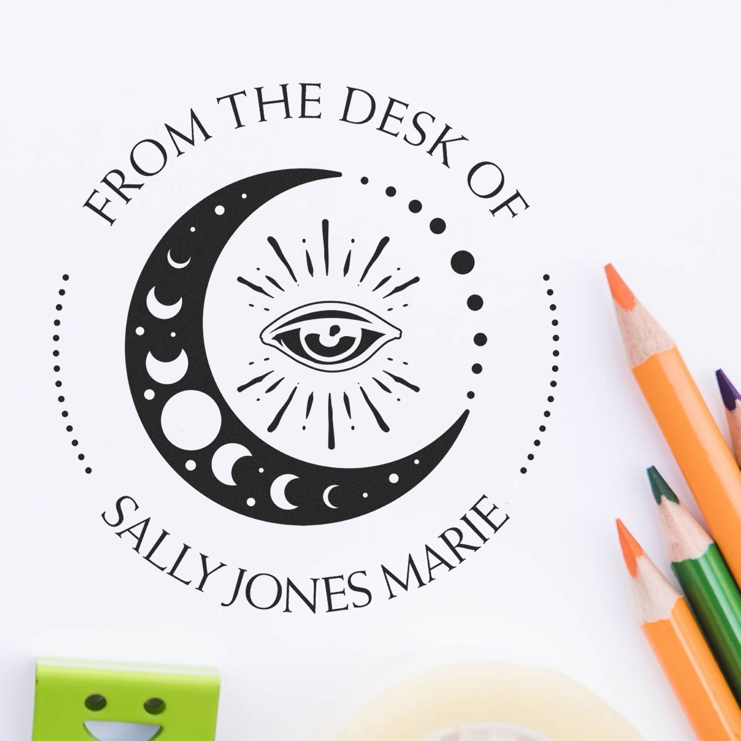 Wood Handle Alluring Luna Personalized Bookplate Stamp